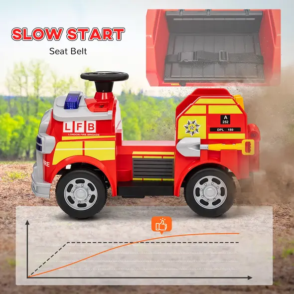 AIYAPLAY Ride On Fire Truck, 12V Kids Electric Car with Siren, Flashing Lights, Firefighting Tools, Music, Horn, Slow Start, Red - 6
