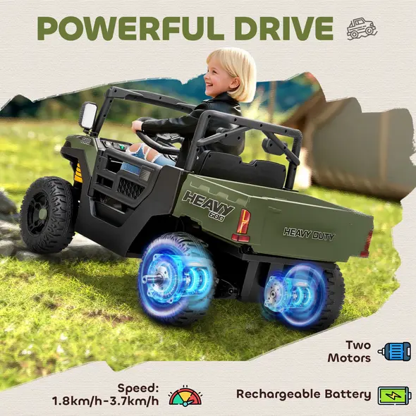 AIYAPLAY Kids Ride on Car, 12V Electric Kids UTV with Electric Dump Bed, 4-Wheel Suspension for 3-8 Years, Green - 4