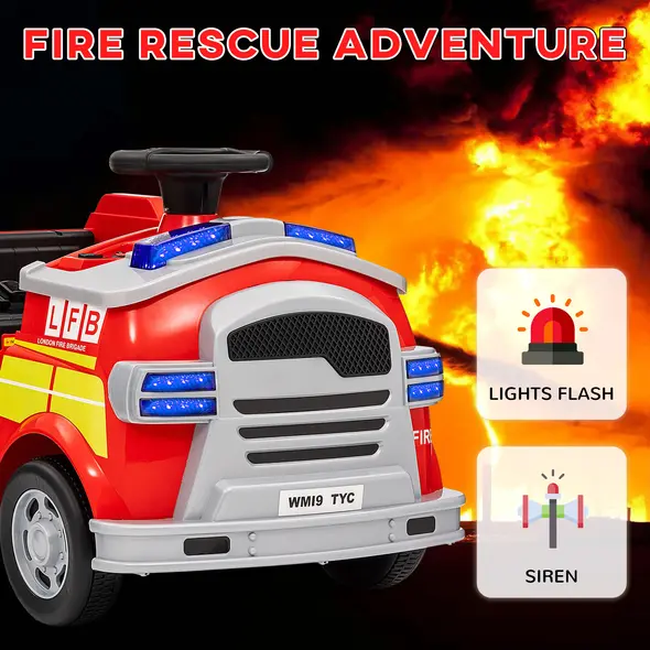 AIYAPLAY Ride On Fire Truck, 12V Kids Electric Car with Siren, Flashing Lights, Firefighting Tools, Music, Horn, Slow Start, Red - 4