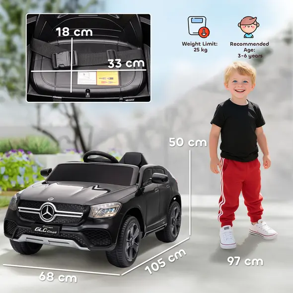 AIYAPLAY Mercedes-Benz GLC Licensed Kids Ride on Car with Remote Control, Soft Start, MP3, LED Headlights, Black - 3
