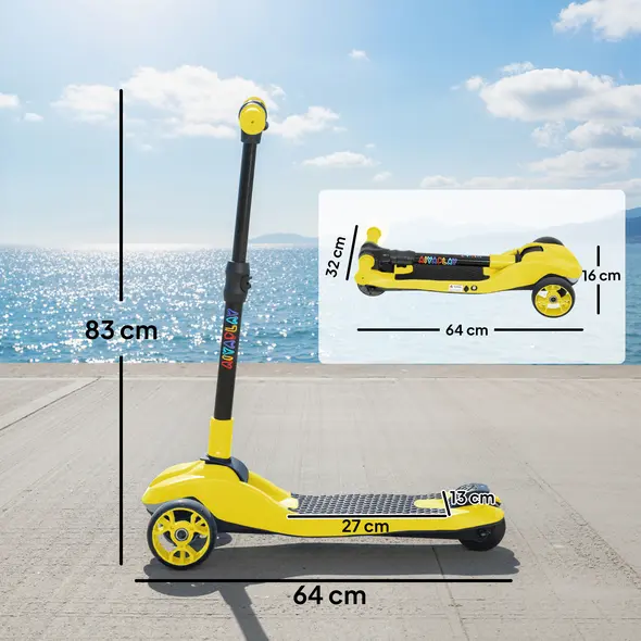 AIYAPLAY Three-Wheel Foldable Electric Scooter for Kids Aged 6-10 Years, Yellow - 3