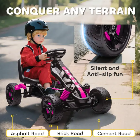 AIYAPLAY Pedal Go Kart for Kids Aged 3-6 Years, with Freewheel System, Brake, EVA Anti-Slip Wheels, Pink - 6