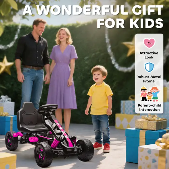 AIYAPLAY Pedal Go Kart for Kids Aged 3-6 Years, with Freewheel System, Brake, EVA Anti-Slip Wheels, Pink - 8