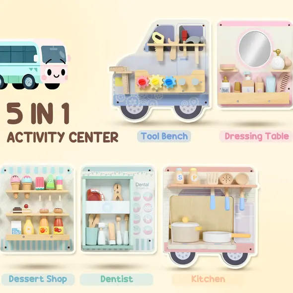 AIYAPLAY Wooden Busy Board, 5 in 1 Activity Wall Panels for Kids 3+ Years, for Daycare, Playroom, Home - 4