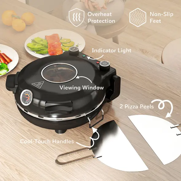 HOMCOM 1200W Pizza Oven, 12 Inch Electric Pizza Maker with Viewing Window, Dual Knob Temp & Timer Control, Overheat Protection, Black - 7