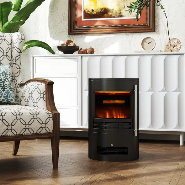 HOMCOM 1000W/2000W Freestanding Electric Fireplace, Indoor Heater Fire Stove with Log Burner Effect Flame, Thermostat Control - 8