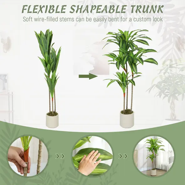 HOMCOM 120cm Artificial Dracaena Tree with Bendable Trunks - Green - 6