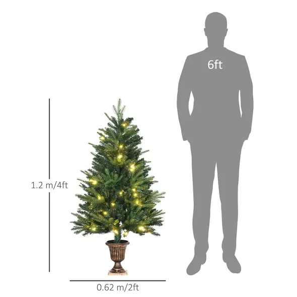 HOMCOM 1.2m 4ft Christmas Tree Entrance Décor 750 Tips Xmas Pre-lit Tree 80 LED with Vase Base - 3