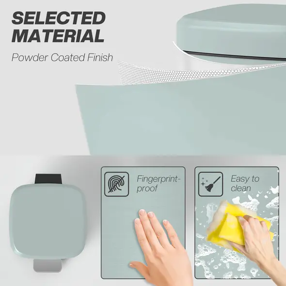 HOMCOM 12L Modern Boxy Metal Home Kitchen Bin - Light Green - 6