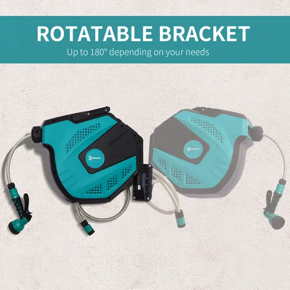 DURHAND 15m Garden Auto Hose Reel Wall Mounted Retractable 7 Patterns Spray Nozzle - 6