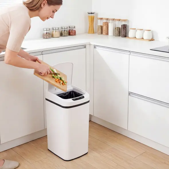 HOMCOM 12L Sensor Bin, Automatic Touchless Motion Sensor Kitchen Bin with Fingerprint Resistant Stainless Steel, White - 9