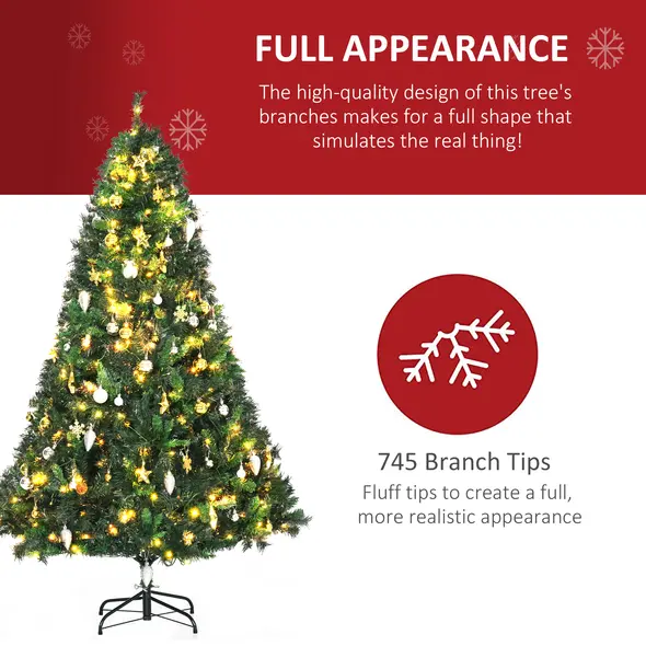 HOMCOM 1.8m 6ft Pre-Lit Artificial Christmas Tree 200 LED Xmas Tree Holiday Décor with Decorative Balls Ornament Metal Stand - 4