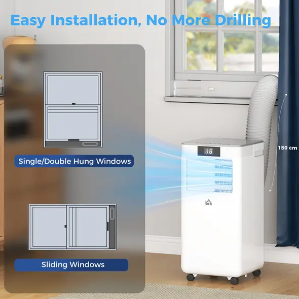 HOMCOM 10000 BTU Air Conditioning Unit, 4-in-1 Portable Air Conditioner, Dehumidifier, Cooling, Fan, Sleep Mode, with Remote Control, LED Display, 2 Speeds, 24H Timer, Window Venting Kit, 22m² - 8