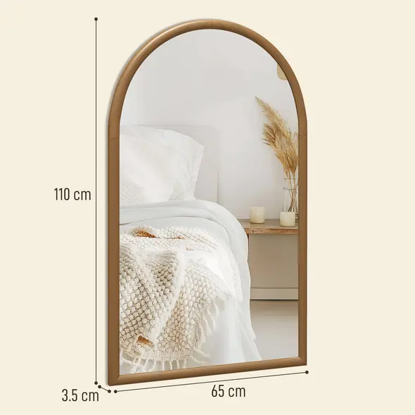 HOMCOM 110 x 65cm Wooden Arched Mirror - Natural Finish - 3
