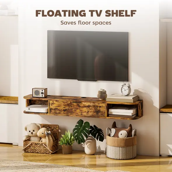 HOMCOM 120 cm Floating TV Unit for TVs up to 50 Inch - Rustic Brown - 4