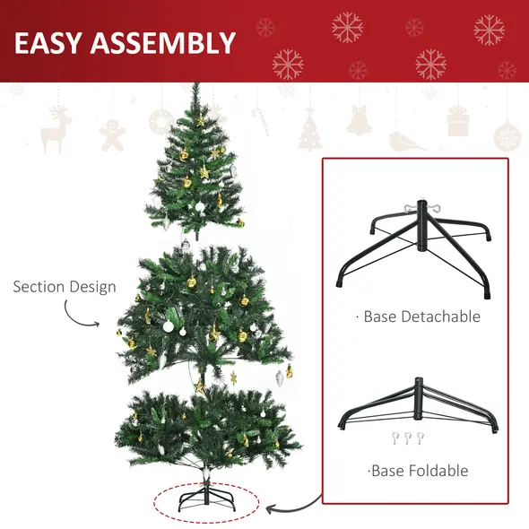 HOMCOM 1.8m 6ft Pre-Lit Artificial Christmas Tree 200 LED Xmas Tree Holiday Décor with Decorative Balls Ornament Metal Stand - 6