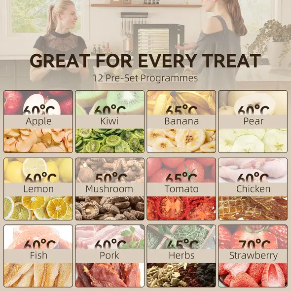 HOMCOM 12-Tray 40-70℃ Food Dehydrator - Black - 8