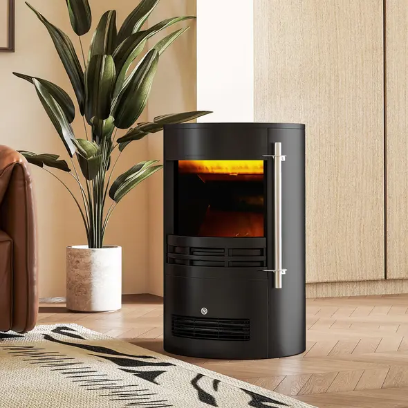 HOMCOM 1000W/2000W Freestanding Electric Fireplace, Indoor Heater Fire Stove with Log Burner Effect Flame, Thermostat Control - 9