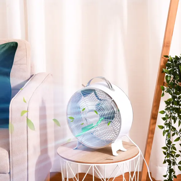 HOMCOM 10" 2-Speed Electric Table Desk Fan w/ Safety Guard Anti-Slip Feet Portable Personal Cooling Fan Home Office Bedroom White - 2