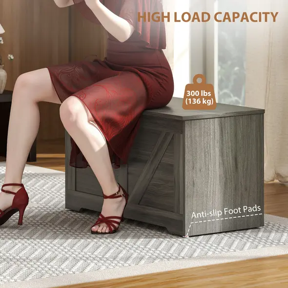 HOMCOM 100L Home Storage Box, with Safety Hinges - Charcoal Grey - 7