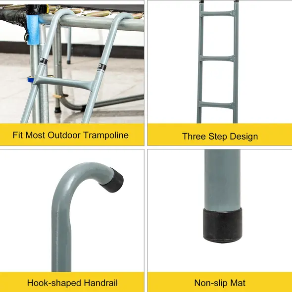 HOMCOM 12/14ft Trampoline Ladder Galvanized w/ Non-slip Mat - 4