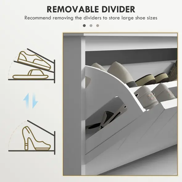 HOMCOM 10-Shoe Storage Bench, with Padded Top Seat - White/Grey - 6