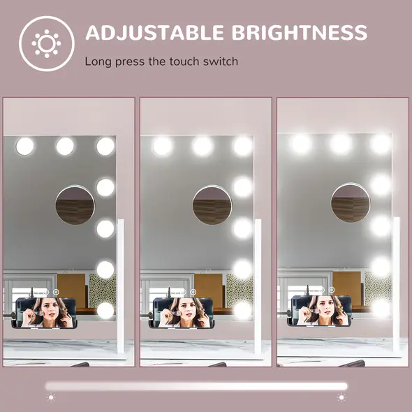 HOMCOM 12 LED bulb Tabletop Makeup Mirror, with Adjustable Settings - 7