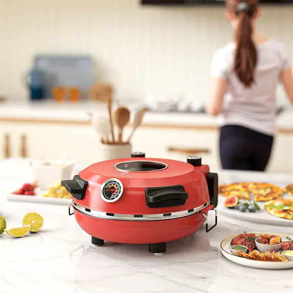 HOMCOM 1200W Pizza Oven, 12 Inch Electric Pizza Maker with Viewing Window, Dual Knob Temp & Timer Control, Overheat Protection, Red - 8