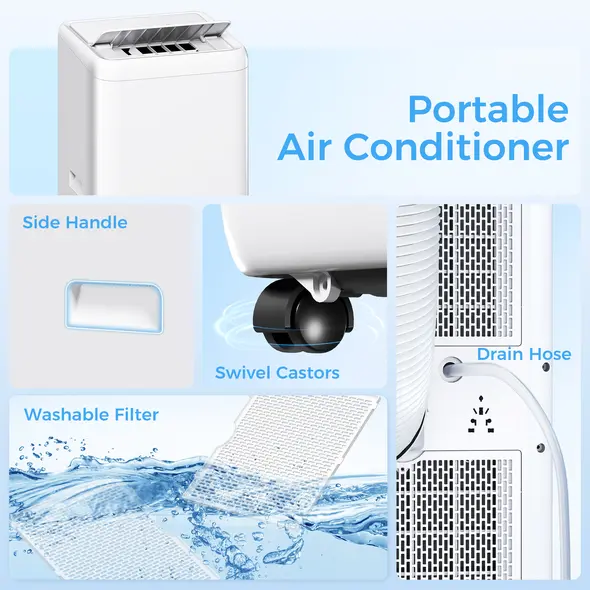 HOMCOM 12,000 BTU 5-in-1 Mobile Air Conditioner, 35m² Radius - White - 9