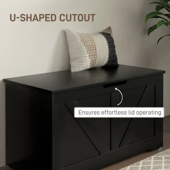 HOMCOM 100L Home Storage Box, with Safety Hinges - Black Wood-Effect - 7