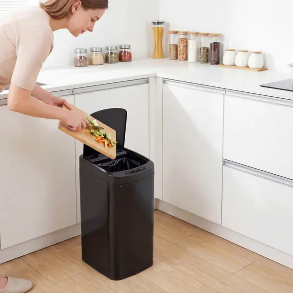 HOMCOM 12L Sensor Bin, Automatic Touchless Motion Sensor Kitchen Bin with Fingerprint Resistant Stainless Steel, Black - 9