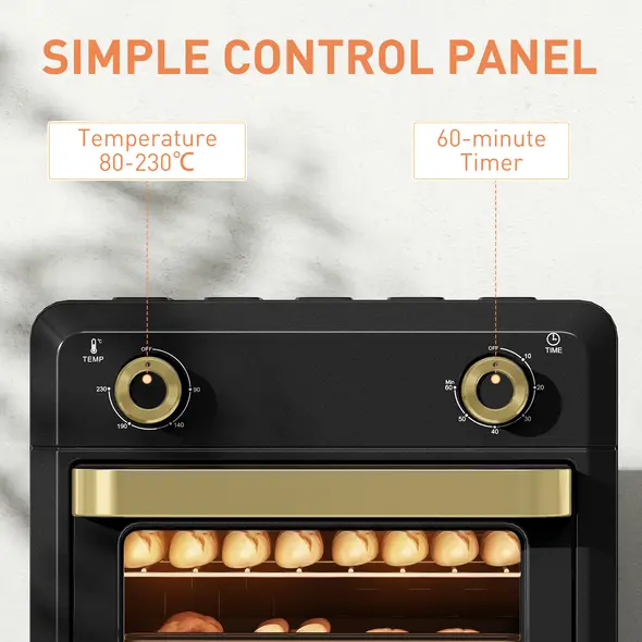 HOMCOM 10L Air Fryer Oven, Mini Oven, Oil Free Cooking, Grill, Roast, Bake, with Adjustable Temperature, Timer, Dishwasher Safe, 1000W, Black - 6