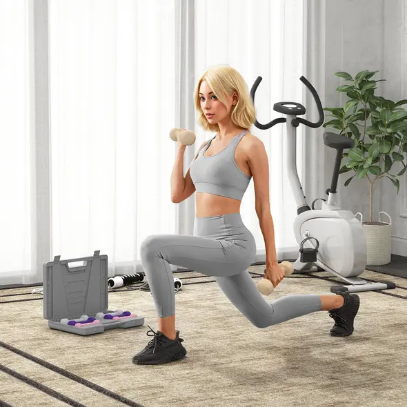 HOMCOM 10KG Dumbbells Set with Carry Case, Hand Weights for Women and Men Home Gym Weight Lifting Training, Pink, Purple, Grey, Brown - 2