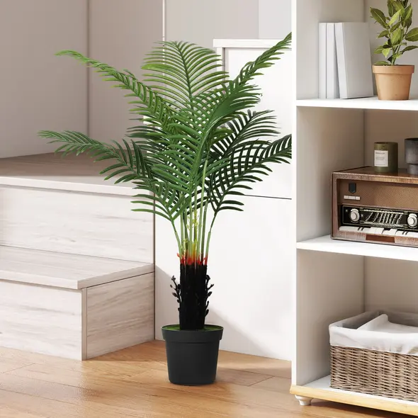 HOMCOM 120cm Artificial Areca Palm Tree with 9 PE Leaves, Decorative Artificial Plant with Plastic Pot and Flocked Soil, Fake Plant for Home Office Decor, Green - 2