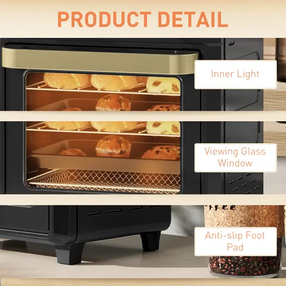 HOMCOM 10L Air Fryer Oven, Mini Oven, Oil Free Cooking, Grill, Roast, Bake, with Adjustable Temperature, Timer, Dishwasher Safe, 1000W, Black - 9