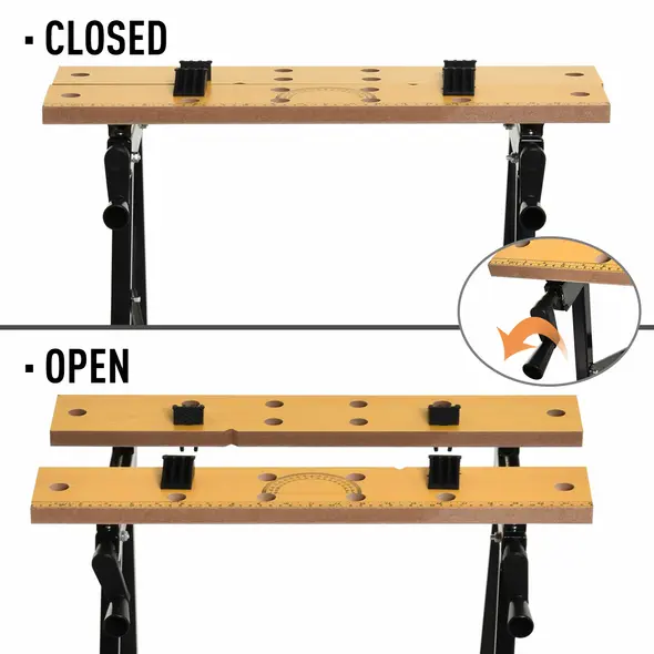 DURHAND 4-in-1 Work Bench, Folding Clamp Table w/ 4 Adjustable Clamping Pegs for DIY Home Garage, Black - 5