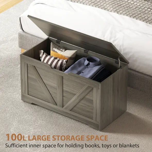 HOMCOM 100L Home Storage Box, with Safety Hinges - Charcoal Grey - 4