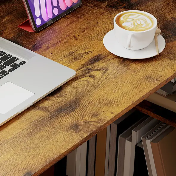 HOMCOM 120cm Computer Desk, Wooden PC Laptop Table with 6-Tier Storage Bookshelves, Home Office Working Study Desk, Writing Workstation, Rustic Brown Wood-Effect - 9