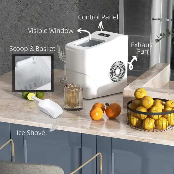 HOMCOM 12kg Countertop Ice Cube Machine, with Scoop - White - 5