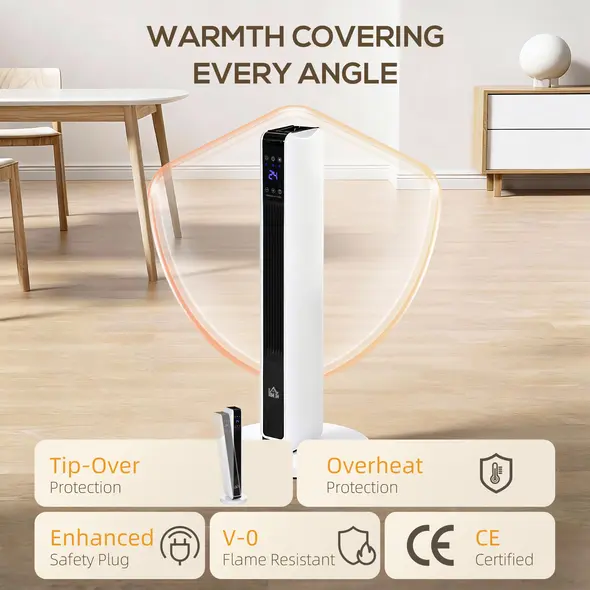 HOMCOM 1100W/2200W Space Heater with 65° Oscillation, Electric Heater with 2 Heat and Fan, 8-Hour Timer, Overheat & Tip Over Protection for Bedroom, 29 inch - 6