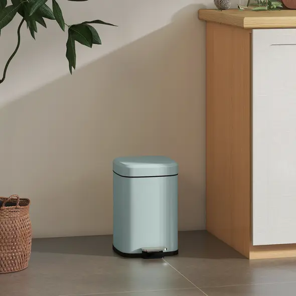 HOMCOM 12L Modern Boxy Metal Home Kitchen Bin - Light Green - 2