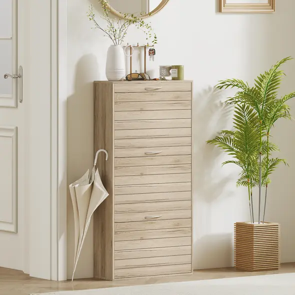 HOMCOM 12-Shoe Flip Drawer Storage Cabinet - Brown Wood-Effect - 8