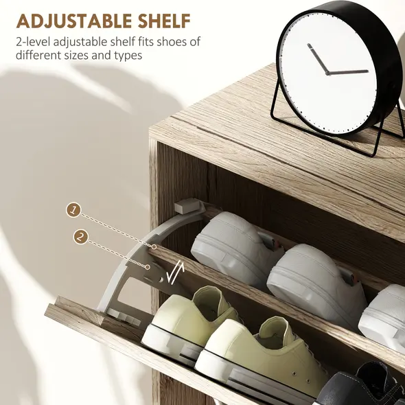 HOMCOM 12-Shoe Flip Drawer Storage Cabinet - Brown Wood-Effect - 5