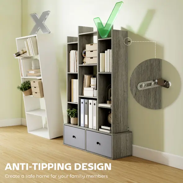 HOMCOM 12 Shelf Storage Unit, with Drawers - Graphite Wood Effect - 5