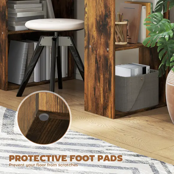 HOMCOM 120cm Computer Desk, Wooden PC Laptop Table with 6-Tier Storage Bookshelves, Home Office Working Study Desk, Writing Workstation, Rustic Brown Wood-Effect - 6