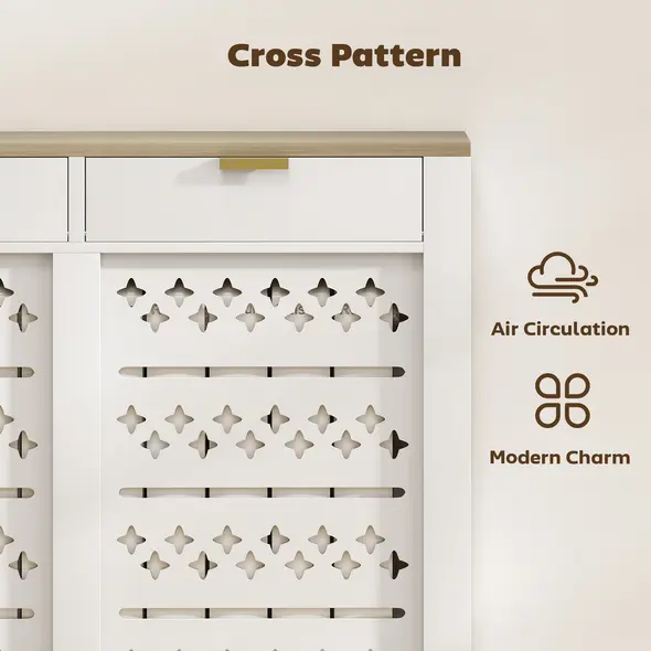 HOMCOM 108 x 19 cm Minimal Radiator Cover, with 2 Drawers - White - 5