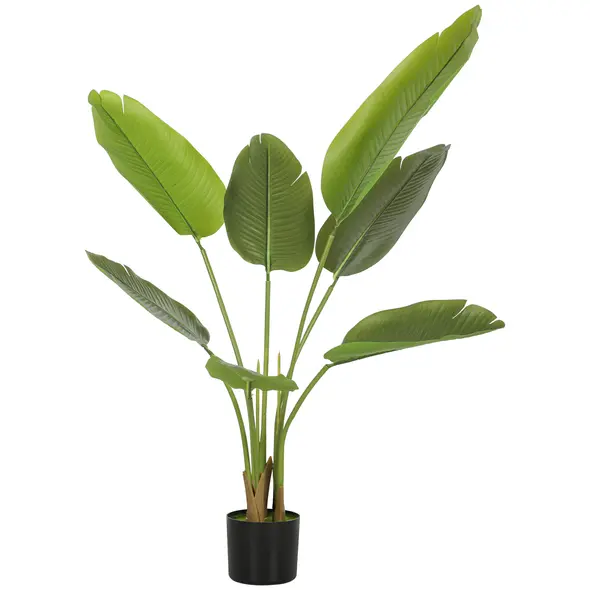 HOMCOM 109cm Artificial Bird of Paradise Plant, Faux Banana Leaf Tree with PEVA Leaves and Flocking, Decorative Palm Tree in Pot for Home Office Decor, Green - 1