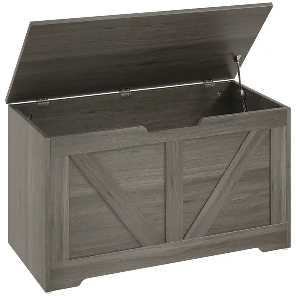 HOMCOM 100L Home Storage Box, with Safety Hinges - Charcoal Grey - 1
