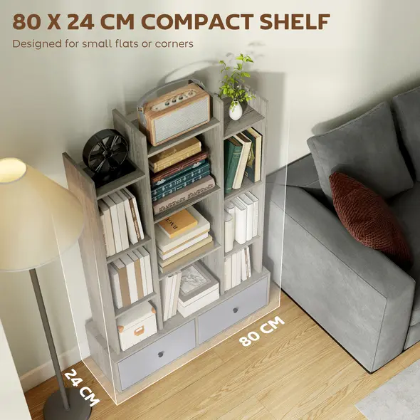 HOMCOM 12 Shelf Storage Unit, with Drawers - Graphite Wood Effect - 6