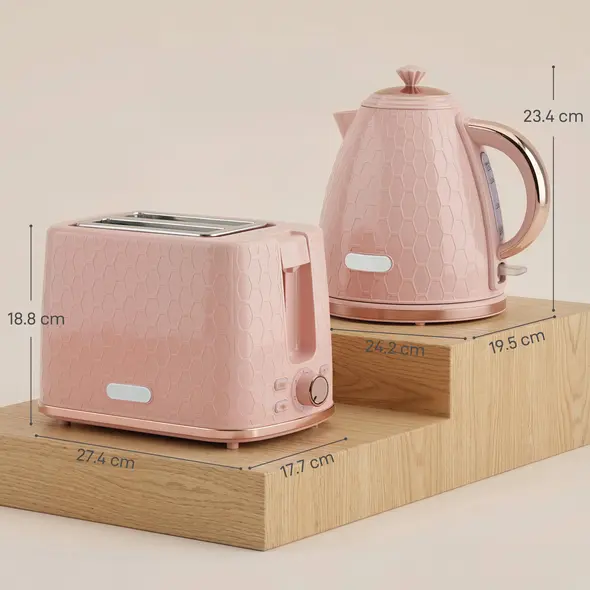 HOMCOM 1.7L 3000W Fast Boil Kettle & 2 Slice Toaster Set, Kettle and Toaster Set with Auto Shut Off, Browning Controls, Light Pink - 3